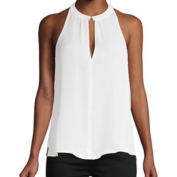 A.L.C. White Silk Tank Blouse, Keyhole neck, metal detail - Picture 4 of 12